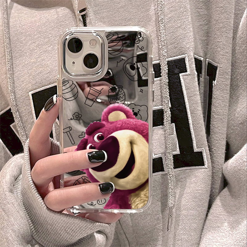 胜壳苹果手机壳镜面可爱草莓熊