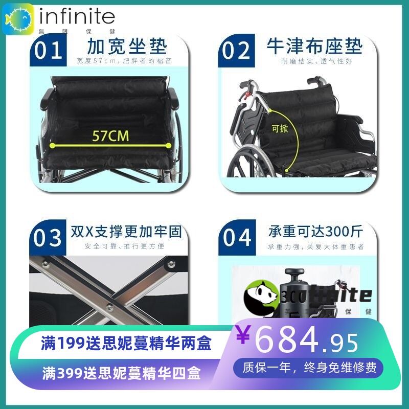 加宽加大轮椅老人专用轻便折叠加固瘫痪老人肥胖人群专用加厚轮椅