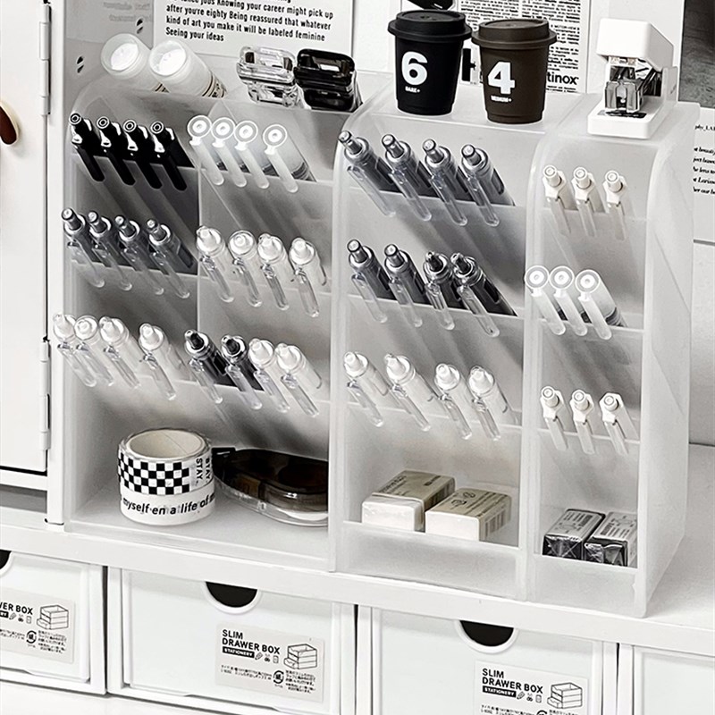 笔筒办公室桌面斜插式多功能文具收纳盒学生桌上置物架亚克力笔架