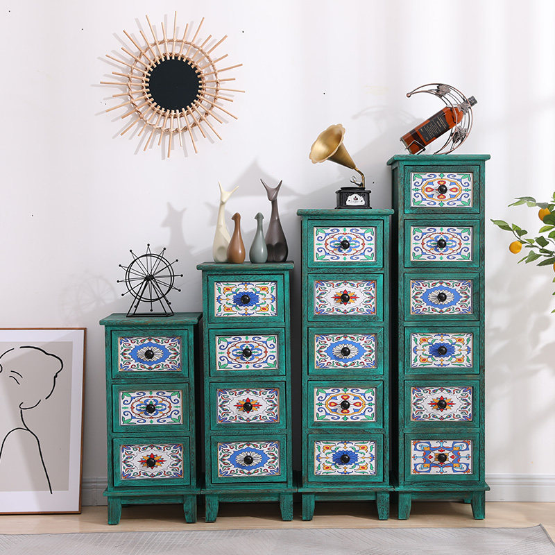 美式田园实木五斗柜客厅夹缝柜储藏收纳柜卧室床头柜储物柜边角柜