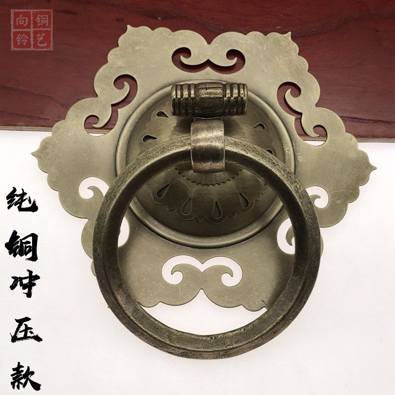 纯铜门环中式实木门扣黄铜大门配件把手麒麟兽头门环狮子虎头拉手