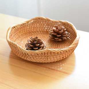 波浪形家用厨房馒头筐蔬菜沥水篮野餐竹编客 越南藤编水果收纳篮