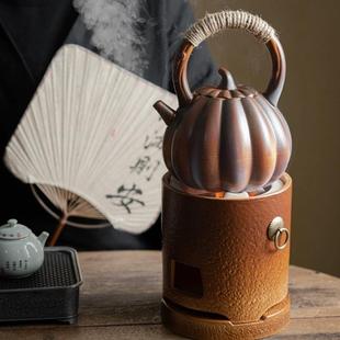 围炉煮茶茶壶南瓜壶侧把壶可炭烧明火烧水壶室内家用复古绑绳茶壶