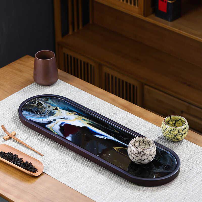 枯山水茶盘家用小型密胺干泡台茶杯椭圆托盘客厅茶几茶海功夫茶台