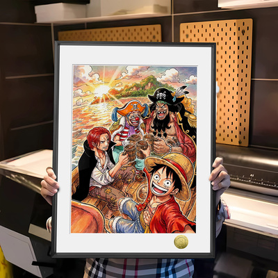 皇呱《四皇碰杯》 海贼王路飞香克斯巴基黑胡子同人周边装饰画