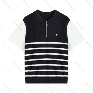 南油虹姐 针织衫 新款 百搭撞色条纹显瘦短袖 DX606 时尚