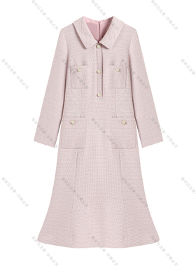 【南油虹姐】秋冬新款千金风复古小香风收腰鱼尾显瘦连衣裙3152