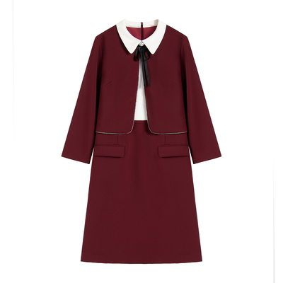 【南油虹姐】早秋新款时尚撞色蝴蝶结气质减龄假两件连衣裙2632