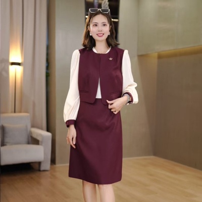 【南油虹姐】拼接撞色优雅气质连衣裙假两件气质洋气长袖裙子3048