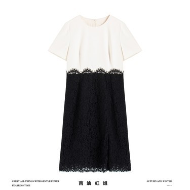 【南油虹姐】新款夏季高级感高端精致绝美拼接短袖连衣裙2361