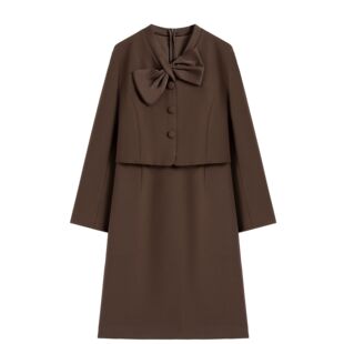 【南油虹姐】秋冬新款蝴蝶结法式收腰气质假两件小黑裙2703