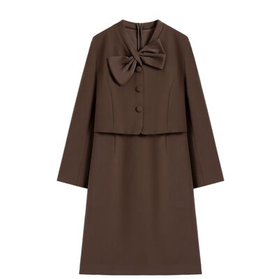 【南油虹姐】秋冬新款蝴蝶结法式收腰气质假两件小黑裙2703