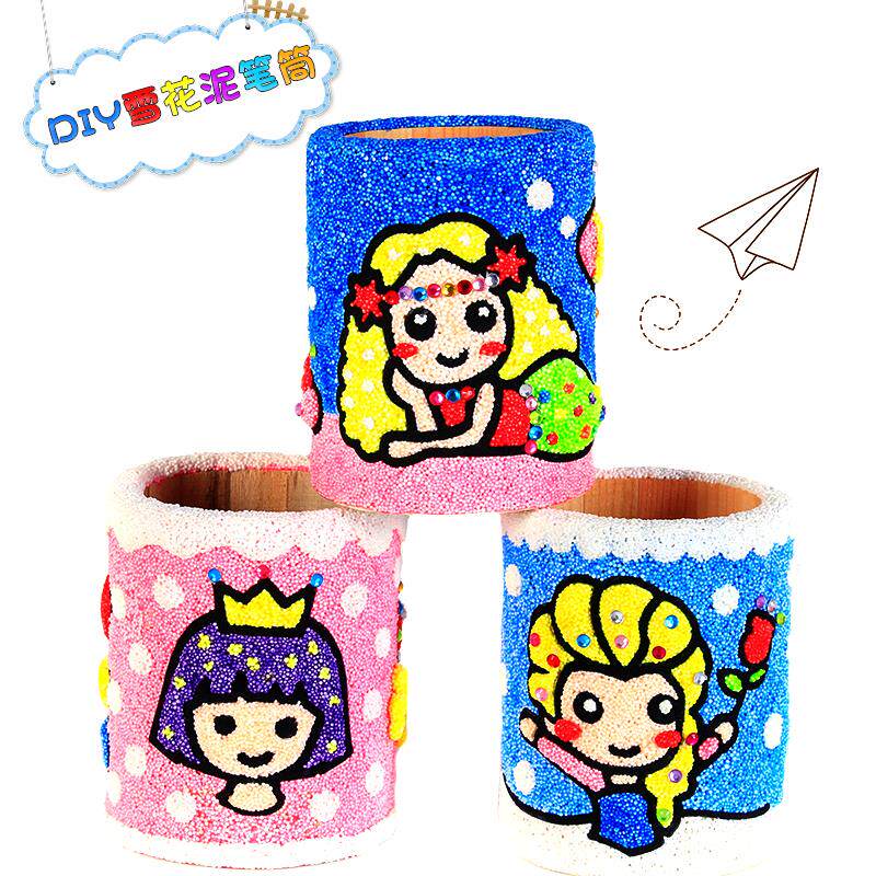 diy雪花泥笔筒儿童创意手工制作材料 幼儿园木质白坯超轻粘土笔筒