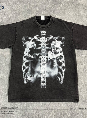 ARTIE男装丨2026新款250g时尚美式高街水洗做旧骷髅肋骨印花T恤