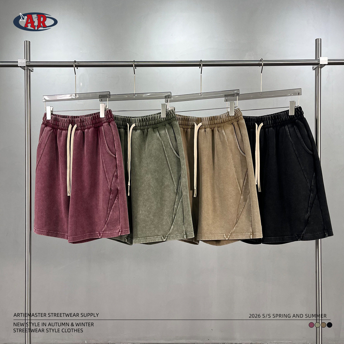 潮牌305g炒雪花拼接洗水做旧空气曼巴棉短裤 亲肤透气自带凉感,男装,短裤,淘宝优惠券,粉丝福利购,淘宝优惠卷