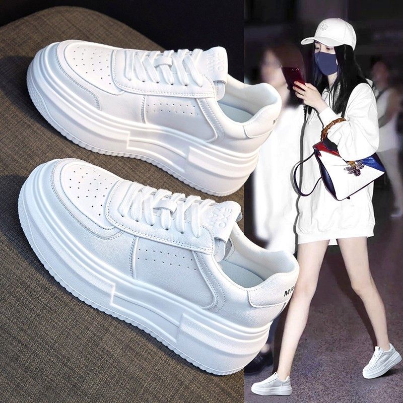 代购厚底小白鞋女2025春秋季新款百搭显脚小真皮增高5cm超火板鞋,女鞋,浅口单鞋,淘宝优惠券,粉丝福利购,淘宝优惠卷