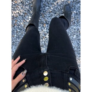 小个子九分铅笔裤 女春秋大码 Dsyle黑色弹力小脚牛仔裤 法国Rouje