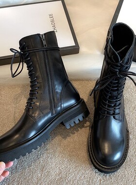 ann马丁靴女真皮厚底中筒英伦风骑士短靴2025年新款靴子秋冬百搭