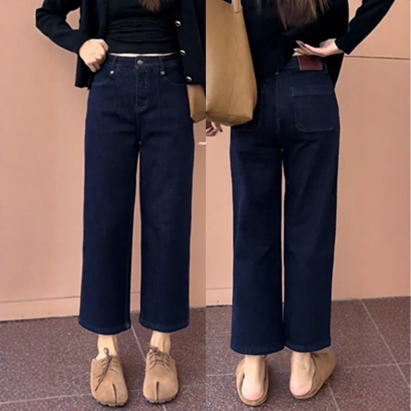 梨型身材2025春季直筒法棍牛仔裤女大尺码胖mm小个子显瘦窄版阔腿