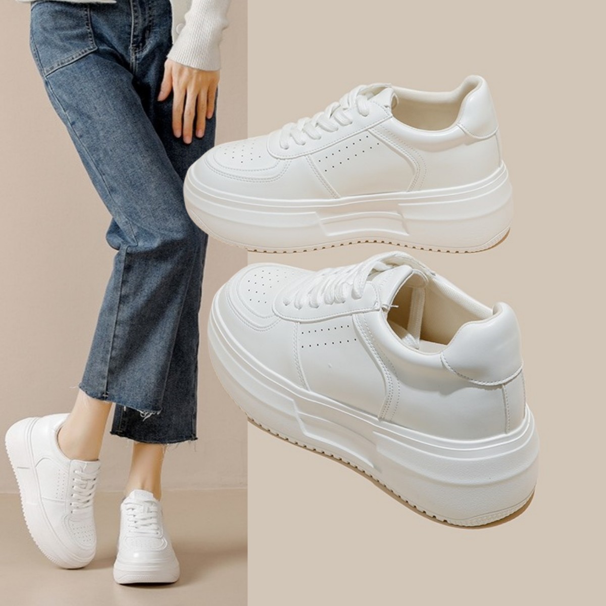 香港明星9cm内增高小白鞋女2024春秋新款板鞋厚底休闲鞋真皮小码