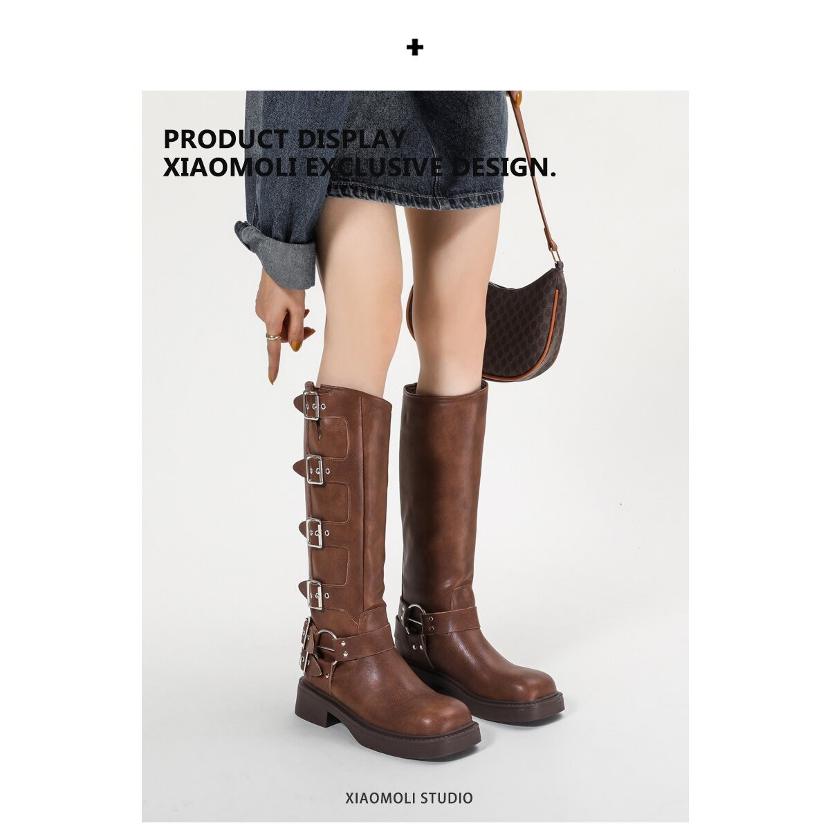 这也太好看了吧~VIMI GREAT 不过膝长筒靴女 真皮复古皮扣骑士靴