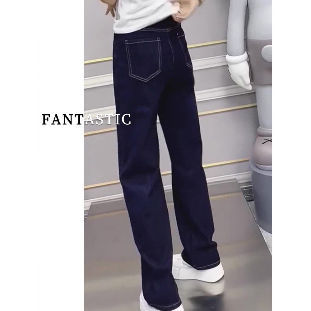 深蓝色大码高腰窄版直筒牛仔裤女2025秋季新款胖mm显瘦弹力阔腿裤,女装/女士精品,大码裤装,淘宝优惠券,粉丝福利购,淘宝优惠卷