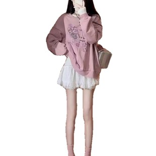 秋装搭配一整套高级感小个子韩剧学院风甜美卫衣短裙子两件套装女