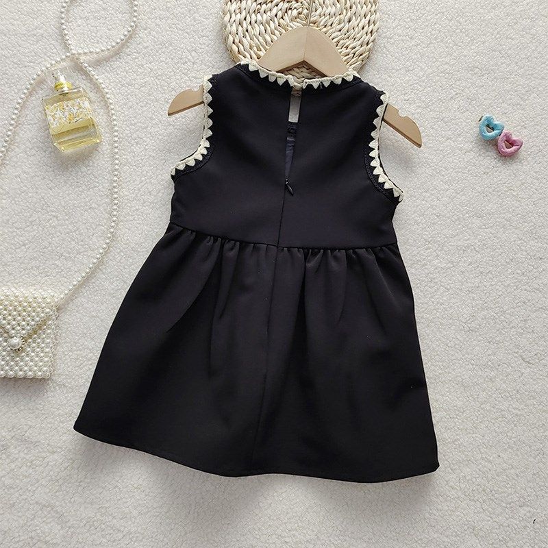 女童春秋马甲裙洋气新款2023学院风时髦童装背心裙花边连衣裙无袖