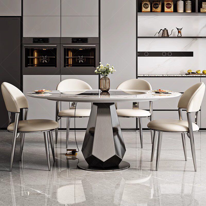 岩板餐桌家用轻奢多功能内嵌转盘暖菜板电磁炉一体圆形餐桌椅组合,住宅家具,岩板餐桌,淘宝优惠券,粉丝福利购,淘宝优惠卷