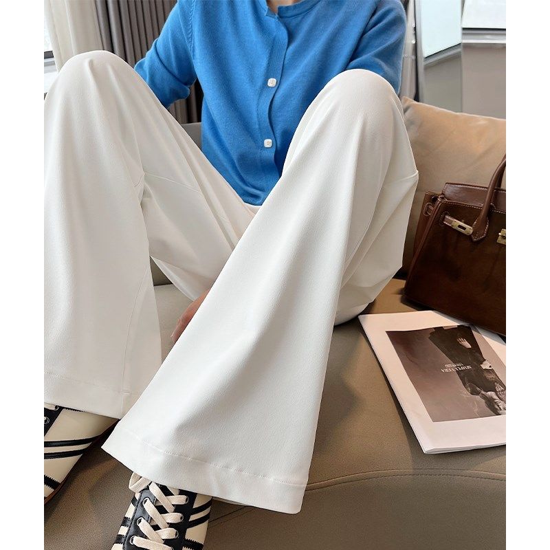 白色西装裤女春秋高级感垂感不透高腰直筒加长拖地休闲宽松阔腿裤