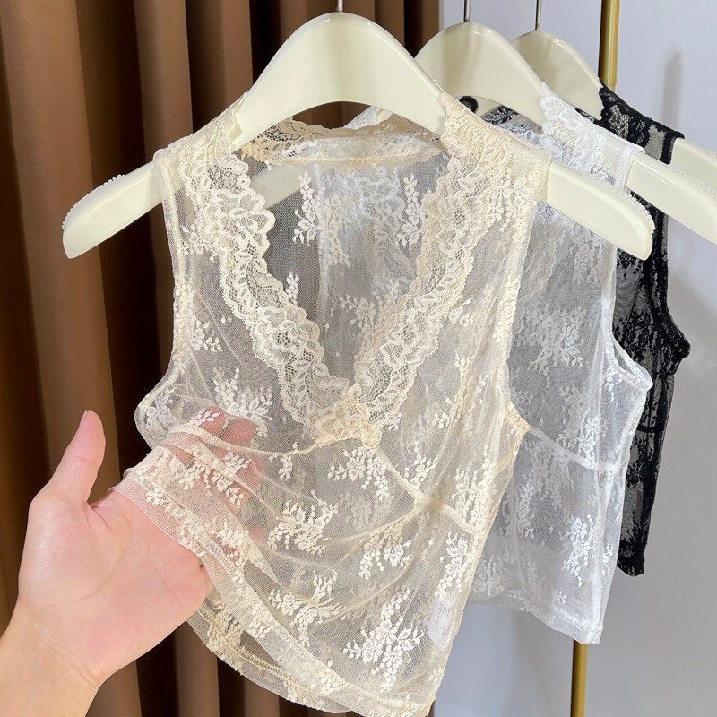 v领黑色蕾丝吊带内搭女秋冬2024新款毛衣叠穿假领子百搭无袖背心