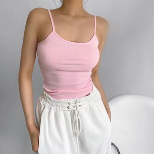 荧光绿色吊带背心女内搭纯棉夏季百搭肩带可调节露锁骨短款上衣女