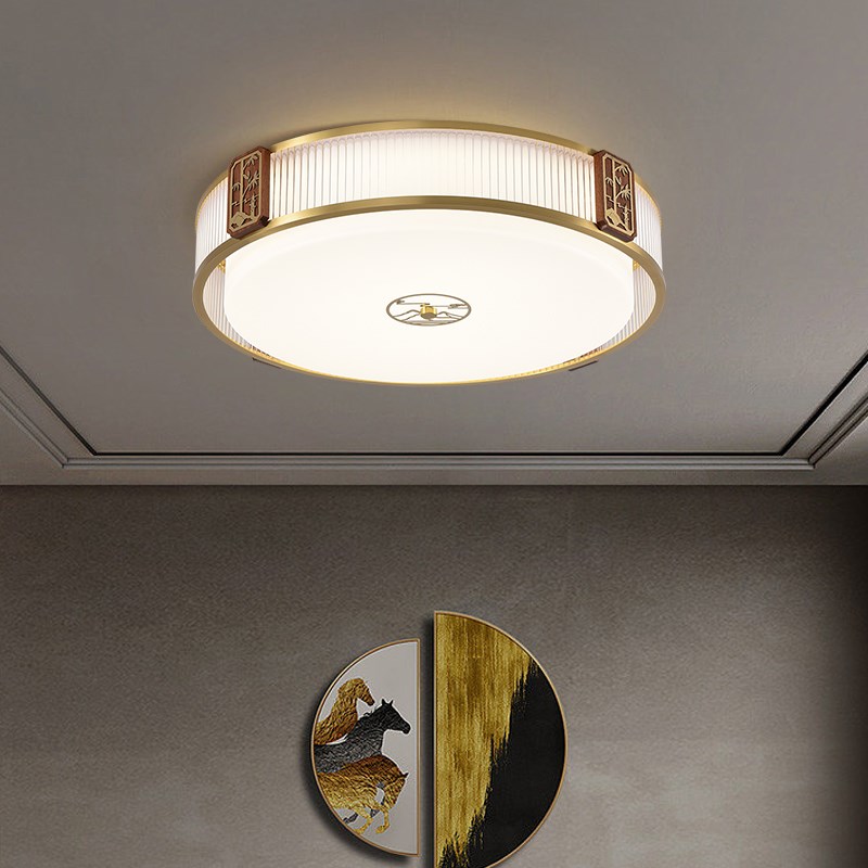 新中式吸顶灯主卧灯饰铜合金实木家用护眼房间灯中国风中山灯具