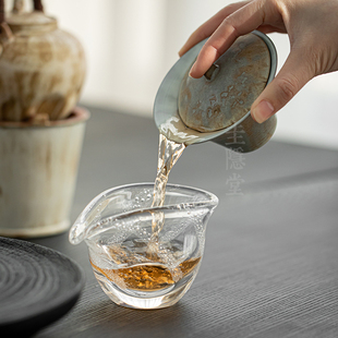 复古盖碗粗陶薄胎分泡茶碗家用防烫单个茶具梵汝 圭隐堂侘寂风日式