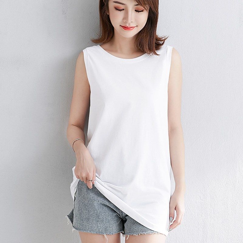 宽松大码中长款纯棉吊带背心女屁帘下摆内搭叠穿遮屁股无袖打底衫
