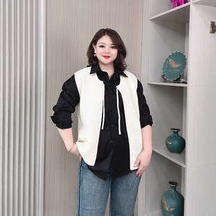 秋季新款包芯纱针织马甲背心女大码胖mm宽松显瘦无袖开衫叠穿上衣