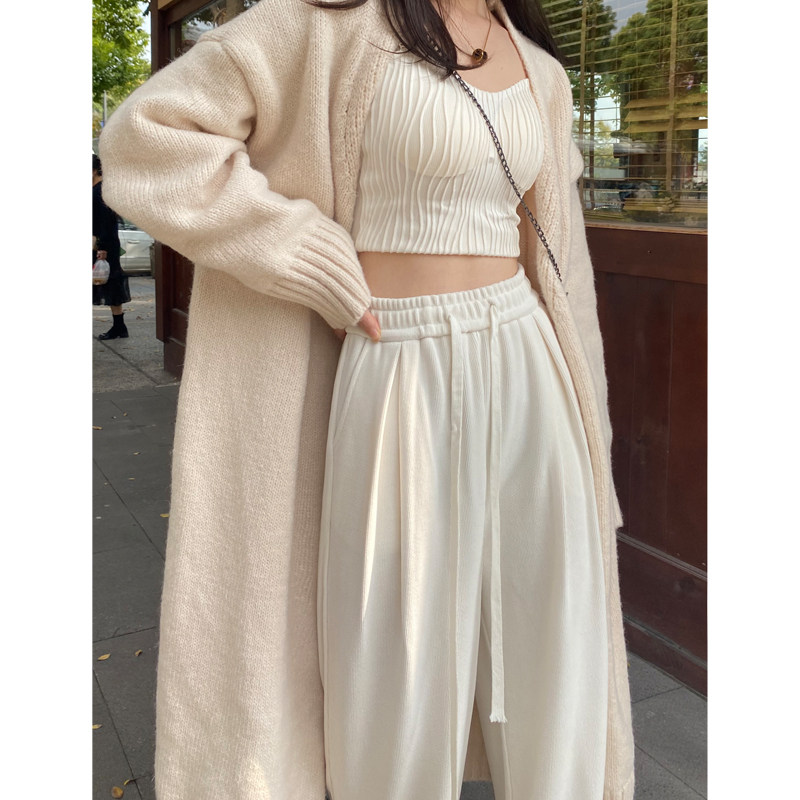 白色灯芯绒裤子女秋冬季加绒加厚雪尼尔阔腿裤宽松直筒休闲裤防风,女装/女士精品,休闲裤,淘宝优惠券,粉丝福利购,淘宝优惠卷