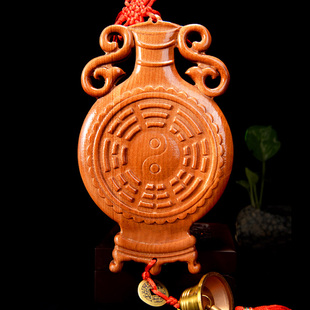 桃木平安瓶摆件桃木镜八卦镜挂件化门对冲卫生间卧室厨房家居挂件