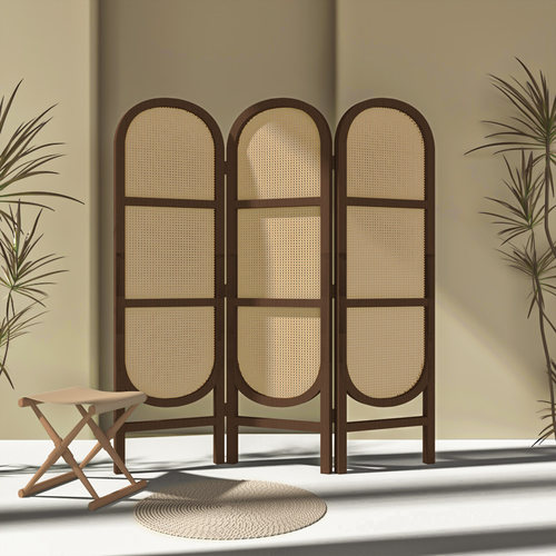 侘寂风日式藤编实木屏风隔断新中式客厅玄关茶室酒店折叠移动折屏