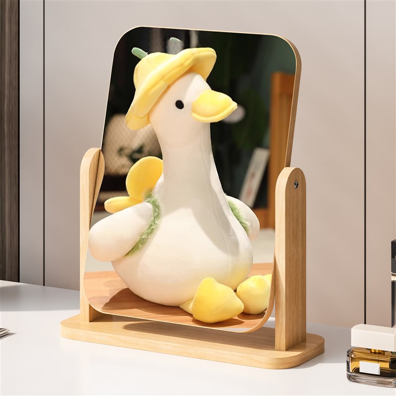 木质元素镜子简约台式化妆镜可旋转家用学生宿舍随身桌面梳妆镜子