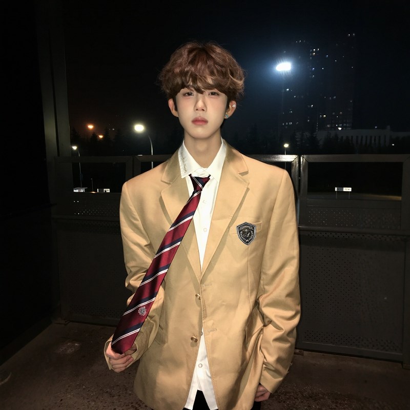 【刺篇】dk制服校供感上衣西装驼色蓝色男休闲外套学生西服套装
