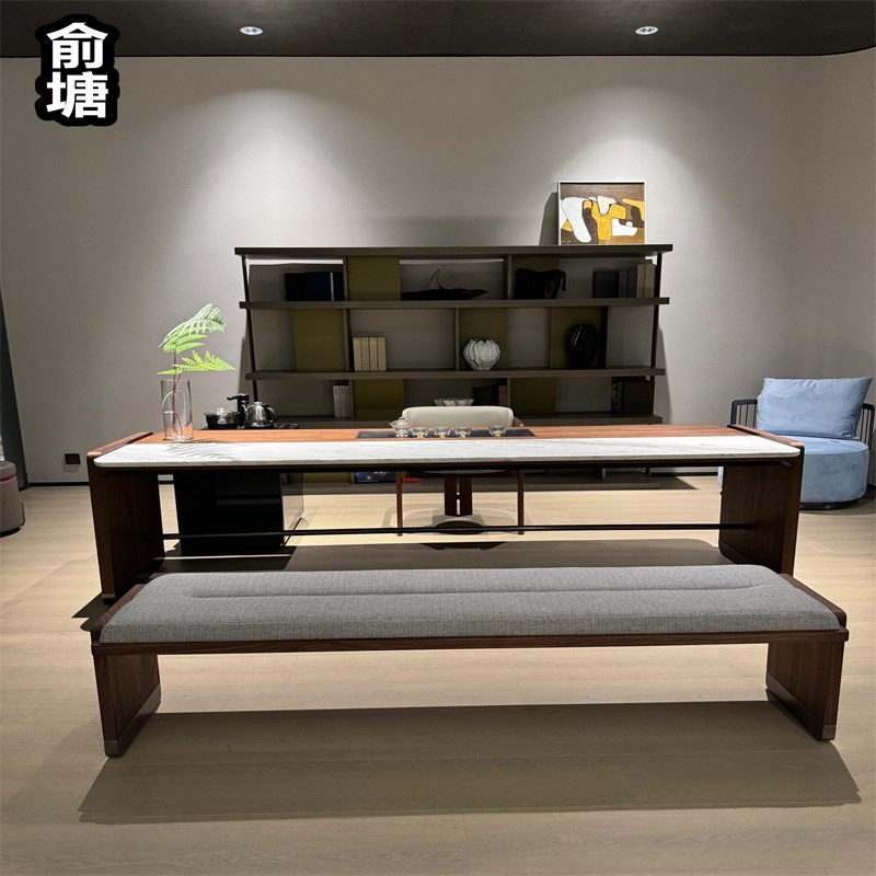 俞塘新中式实木茶桌椅组合禅意黑胡桃木长方形简约客厅榫卯泡茶台