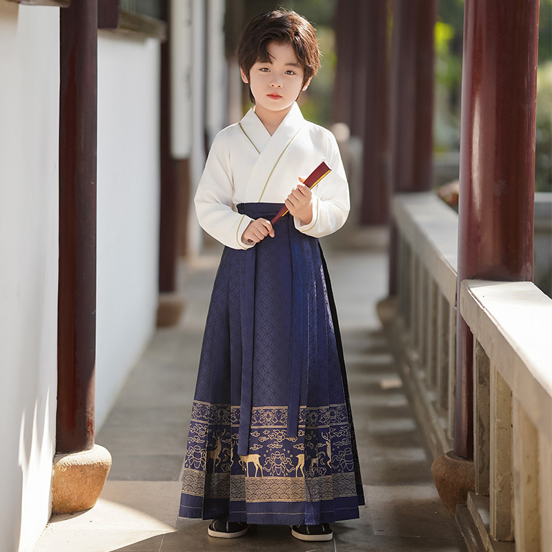 男童马面裙古风汉服儿童套装2023新款秋冬男宝中国风唐装男孩古装