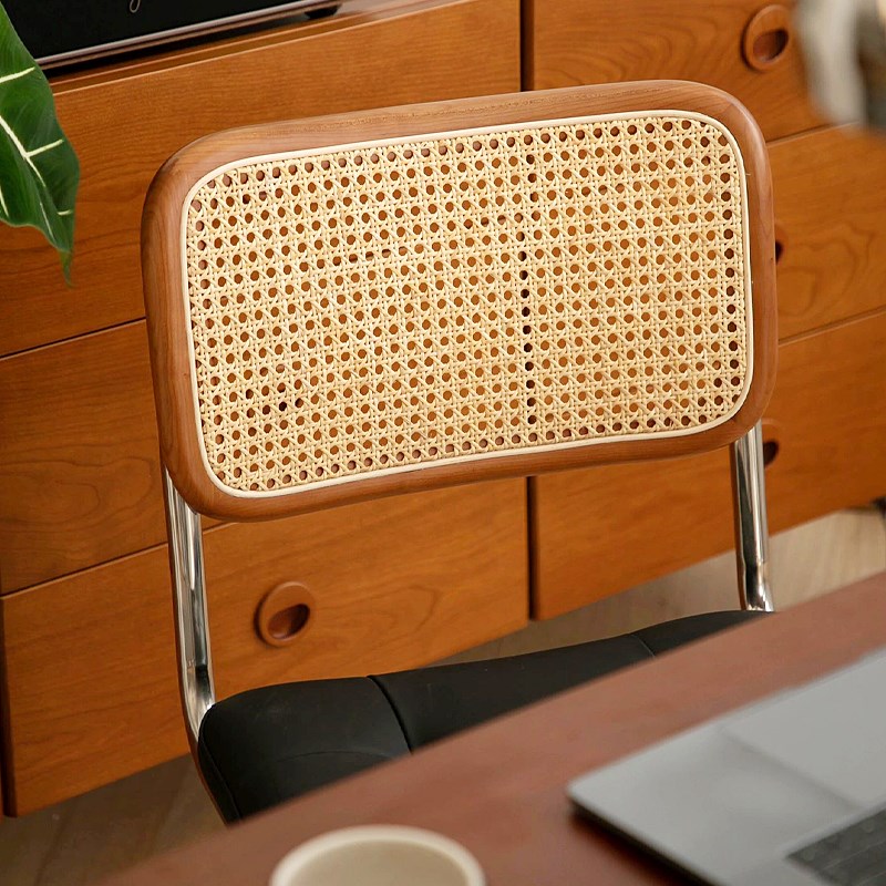 中古餐椅家用网红餐桌椅靠背藤椅阳台休闲复古藤编椅子原木风凳子