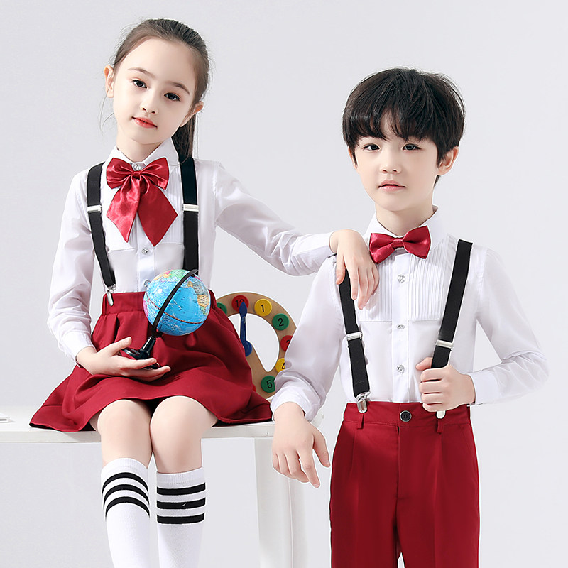 元旦儿童演出服女童舞蹈裙小学生男童背带裤合唱朗诵礼服表演服装