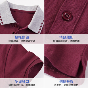 女童 中小学生枣红POLO衫 秋装 男童酒红色T恤校服儿童长袖 春秋薄款