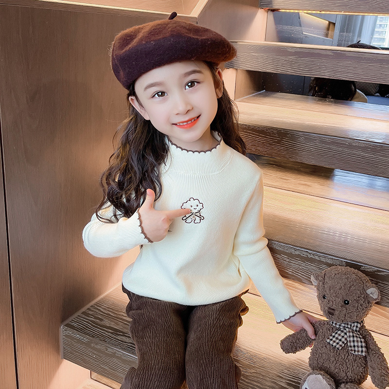 女童针织打底衫乖熊2023新款内搭儿童冬季宝宝秋冬半高领毛衣白色