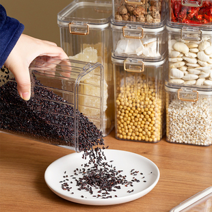 轻奢金属扣 五谷杂粮装豆子豆类谷物收纳盒 密封罐塑料厨房收纳罐