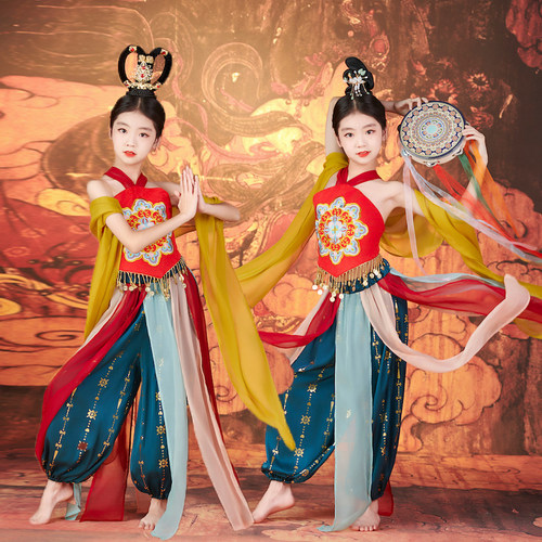 儿童敦煌飞天舞蹈服演出服女童汉服中国风古典琵琶异域风情表演服