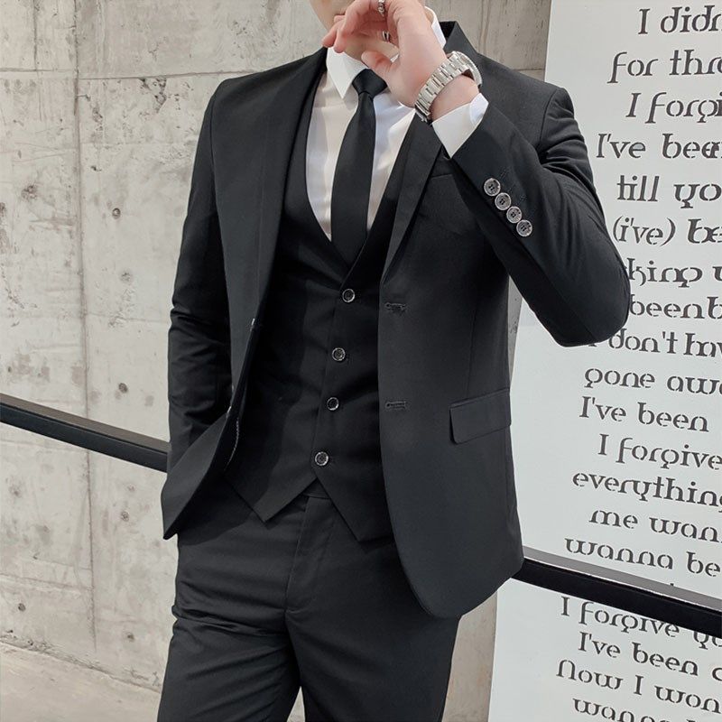 西服套装男士伴郎服西装男结婚礼服新郎西服马甲西裤三件套装外套